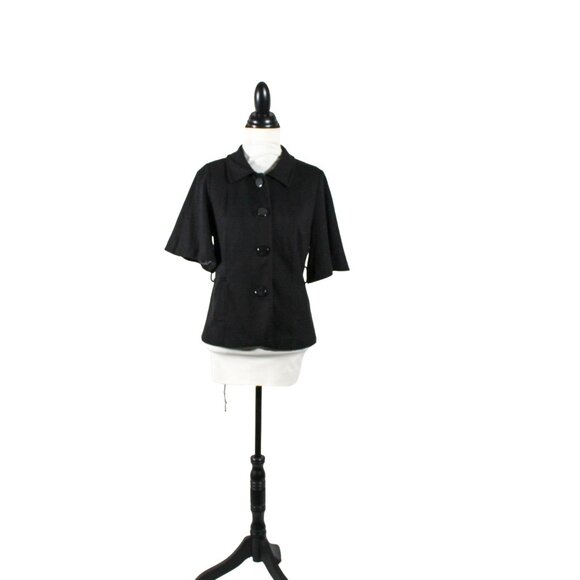 Vintage-Inspired Black Flutter Sleeve Capelet Jacket Medium Corporate Goth - Picture 1 of 10